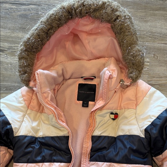 Tommy Hilfiger Pink and Black Puffer Jacket with Faux Fur Hood - Picture 3 of 6